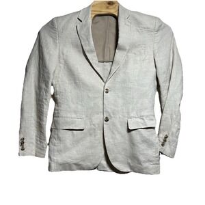 H&M Mens Preppy Classic Linen Blazer Jacket Size 40R Cream Beige Slim Fit